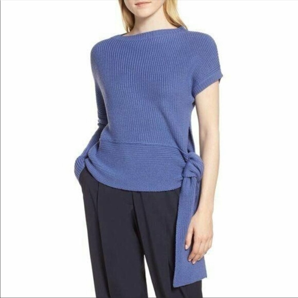 Lewis Asymmetrical Sleeve Chunky Knit Sweater Merino Wool Blue XL
